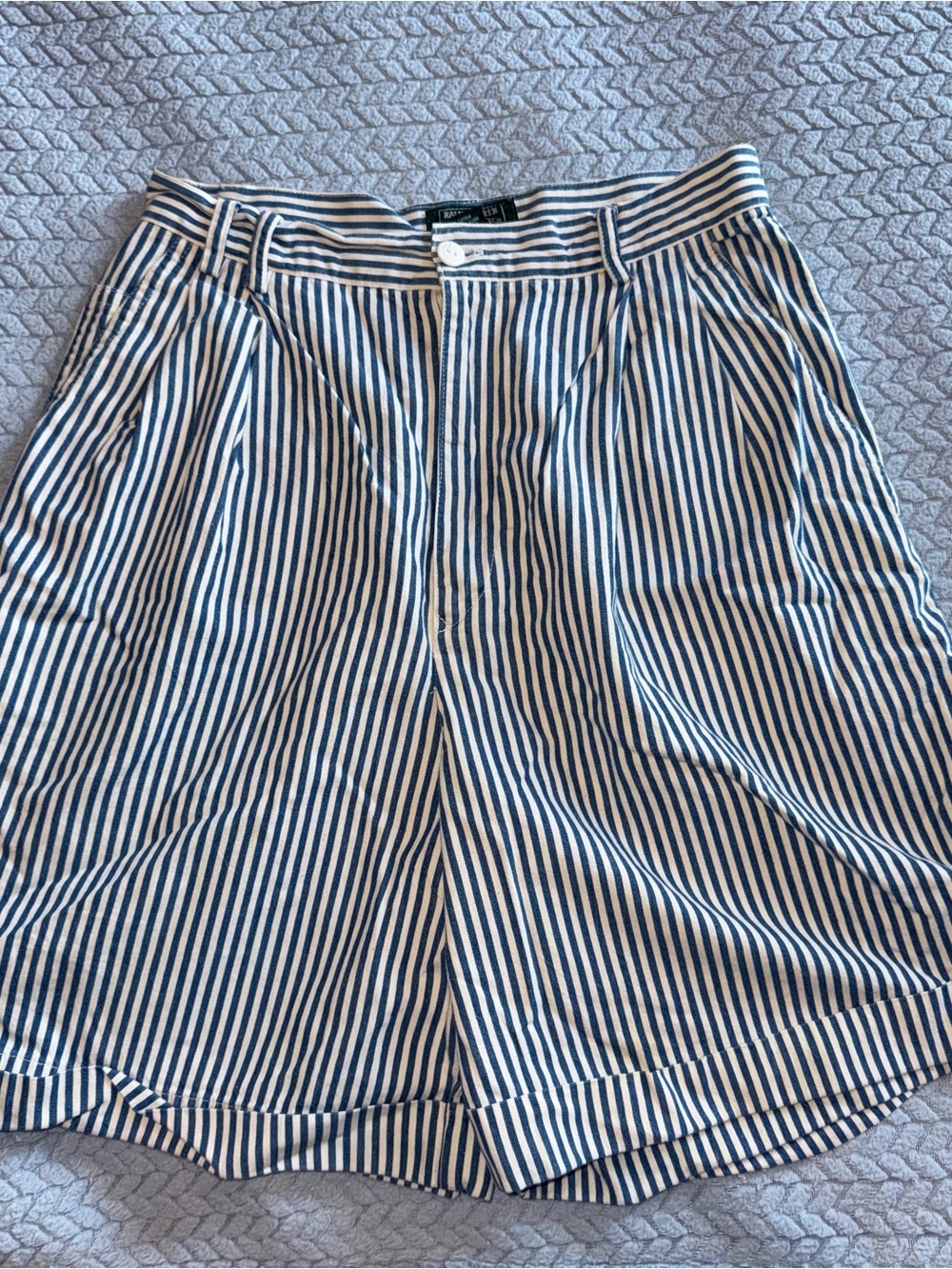 Ralph Lauren Country Collection Navy & White Vertical-Stripe High-Waist Shorts
